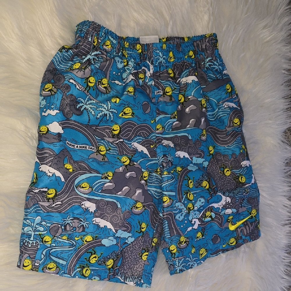 Nike Kids Swim Trunks - Blue and Gray with Yellow Accents